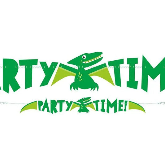 Dino 'Party Time' Banner (1 pack - 1.5m x 12.5cm)